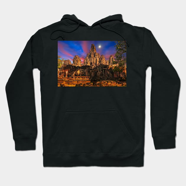 Bayon temple sunset and moonrise Hoodie by dags